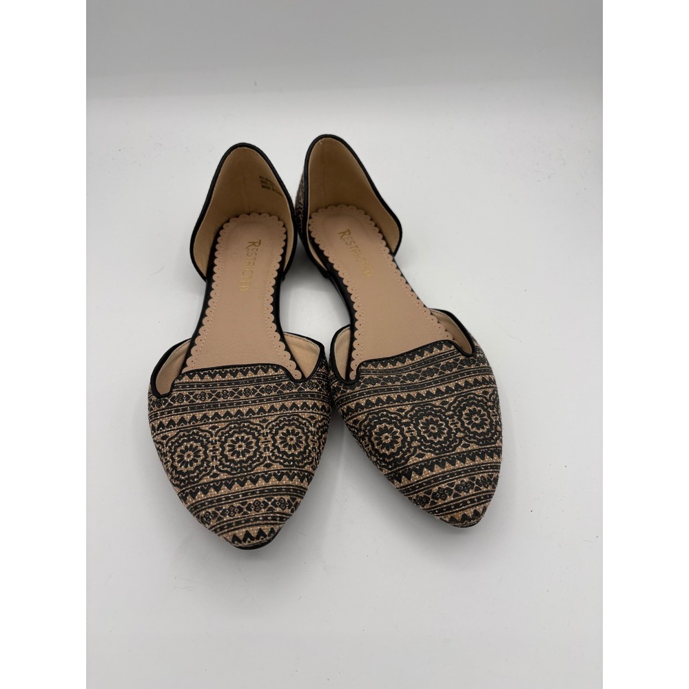 Restricted Womens Size 10 Black Tan Geometric Print Pointed Toe d'Orsay Flats